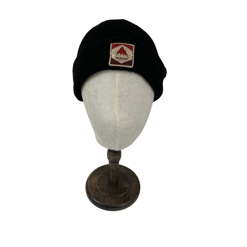 Burton‎ Waffle Beanie Black Knit Cuffed Hat Mountain Logo OSFA Mens Womens